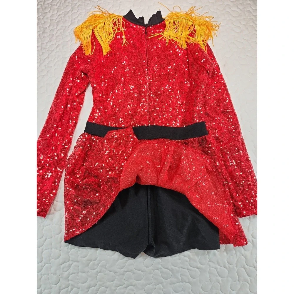 Toy Soldier Dance Costume RED SEQUIN Fringe Skirt Nutcracker Dress Girl 14  NEW
